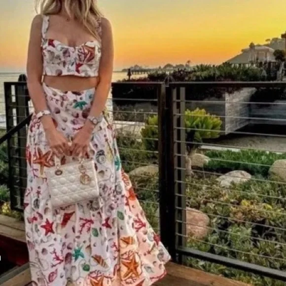 COMMENSE Shell Print Crop Top Skirt Set - Picture 6 of 13